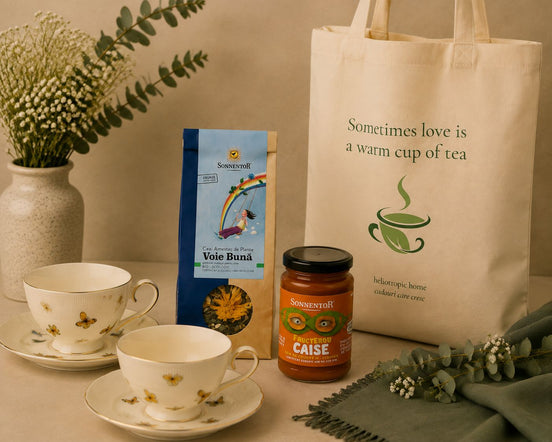 Ceai în doi – cadou cu set BUTTERFLIES, ceai BIO, gem & tote bag