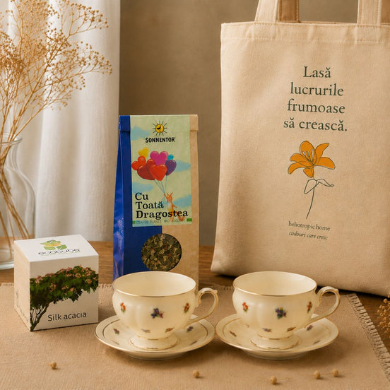 Un nou început – cadou cu Ecocube Acacia, ENGLAND, ceai BIO & tote bag